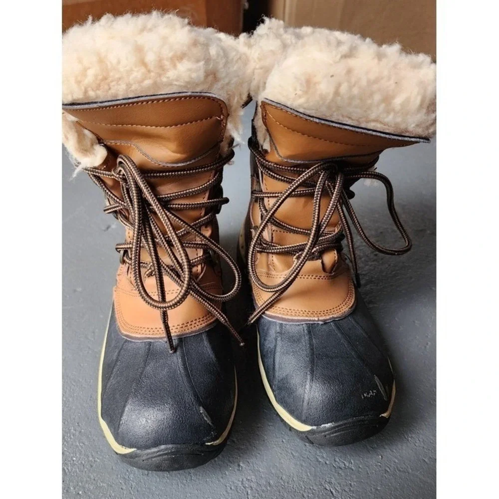 Bearpaw Snow Boots Kids Size 3 Brown Waterproof Insulated Winter Duck Boots